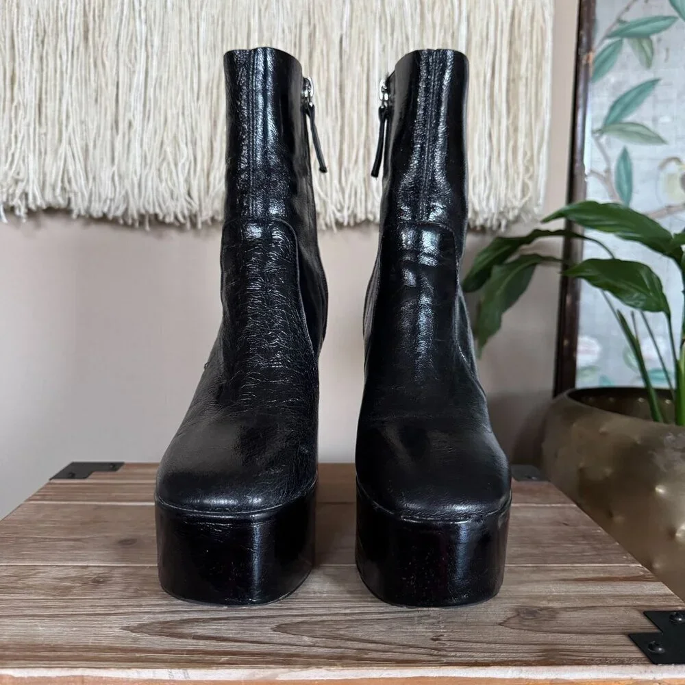 TOPSHOP Black Genuine Leather Goth Rave Electric Platform Boots Size 39/ US 8.5